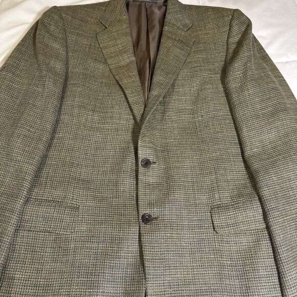 HICKEY FREEMAN WOOL SILK LINEN TAN SPORT COAT Sz 42L Single Breast Two Button - Picture 7 of 15